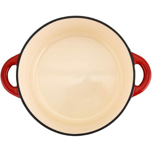  [아마존베스트]Hamilton Beach 5.5 Quart Enameled Cast Iron Covered Round Dutch Oven Pot, Red