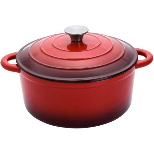  [아마존베스트]Hamilton Beach 5.5 Quart Enameled Cast Iron Covered Round Dutch Oven Pot, Red