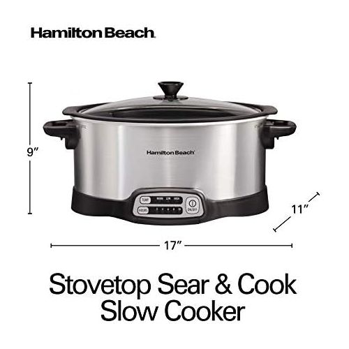  [아마존베스트]Hamilton Beach Programmable Slow Cooker, Stovetop Sear & Cook, 6 Quarts, Silver (33662),