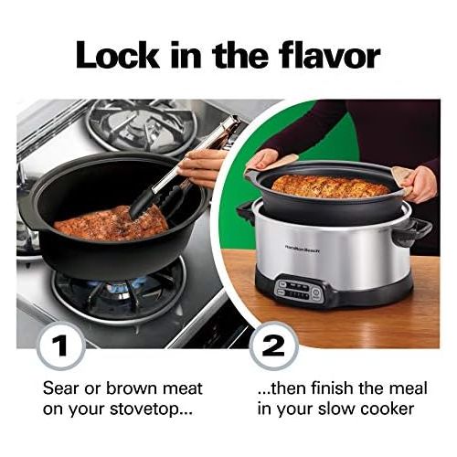  [아마존베스트]Hamilton Beach Programmable Slow Cooker, Stovetop Sear & Cook, 6 Quarts, Silver (33662),