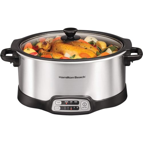  [아마존베스트]Hamilton Beach Programmable Slow Cooker, Stovetop Sear & Cook, 6 Quarts, Silver (33662),