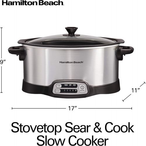  [아마존베스트]Hamilton Beach Programmable Slow Cooker, Stovetop Sear & Cook, 6 Quarts, Silver (33662),