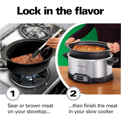  [아마존베스트]Hamilton Beach Programmable Slow Cooker, Stovetop Sear & Cook, 6 Quarts, Silver (33662),