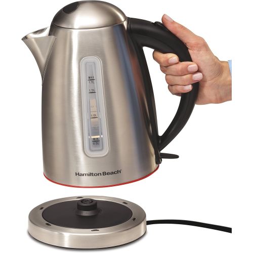  [아마존베스트]Hamilton Beach 1.7 Liter Electric Kettle for Tea and Hot Water, Cordless, Auto-Shutoff and Boil-Dry Protection, Stainless Steel (40988)