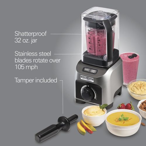  [아마존베스트]Hamilton Beach Professional Quiet Shield Blender, 1500W, 32oz BPA Free Jar, 4 Programs & Variable Speed Dial for Puree, Ice Crush, Shakes and Smoothies, Silver (58870)