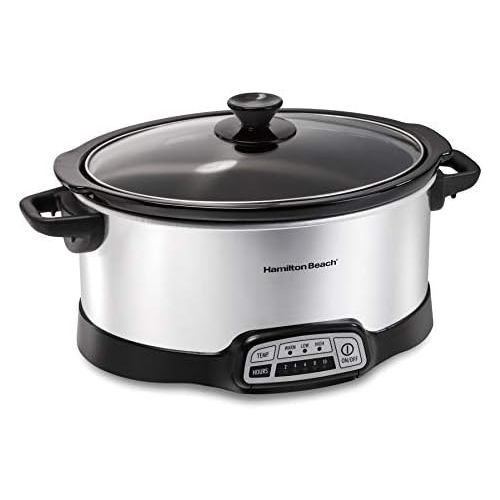  [아마존베스트]Hamilton Beach Slow Cooker Crock with Touch Pad and Flexible Easy Programming Options, 7 Quart Dishwasher Safe Pot, Silver (33473)