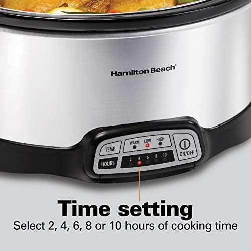  [아마존베스트]Hamilton Beach Slow Cooker Crock with Touch Pad and Flexible Easy Programming Options, 7 Quart Dishwasher Safe Pot, Silver (33473)