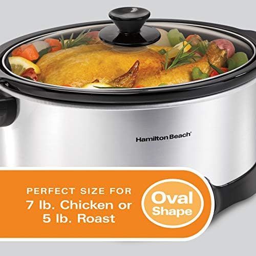  [아마존베스트]Hamilton Beach Slow Cooker Crock with Touch Pad and Flexible Easy Programming Options, 7 Quart Dishwasher Safe Pot, Silver (33473)