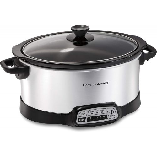  [아마존베스트]Hamilton Beach Slow Cooker Crock with Touch Pad and Flexible Easy Programming Options, 7 Quart Dishwasher Safe Pot, Silver (33473)