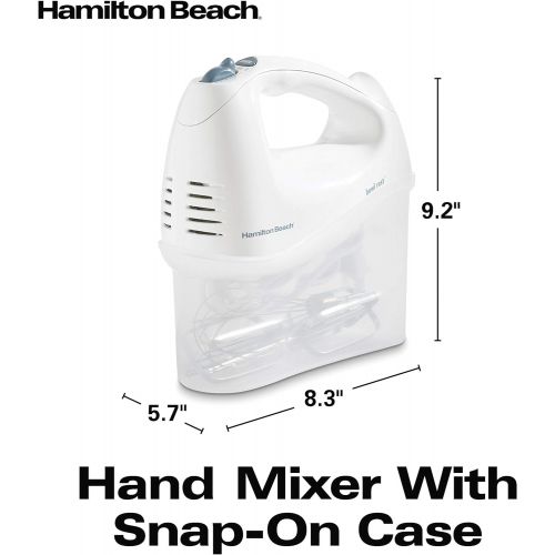  [아마존베스트]Hamilton Beach 6-Speed Electric Hand Mixer with Snap-On Storage Case, Wire Beaters, Whisk and Bowl Rest (62682RZ), 250W, White