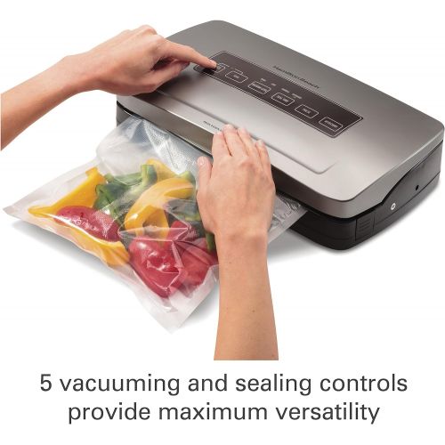  [아마존베스트]Hamilton Beach NutriFresh Vacuum Sealer Machine with Bag Cutter, BPA Free Food Sealing Starter Kit, Silver (78220)