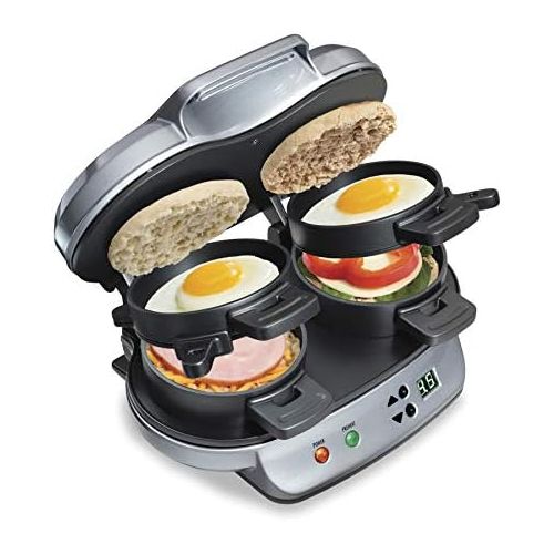  [아마존베스트]Hamilton Beach Dual Breakfast Sandwich Maker with Timer, Silver (25490A)