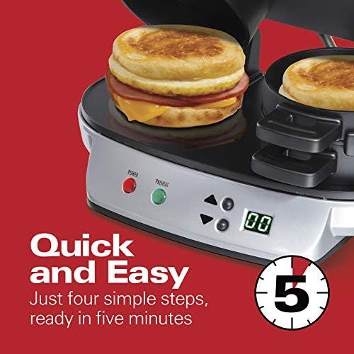  [아마존베스트]Hamilton Beach Dual Breakfast Sandwich Maker with Timer, Silver (25490A)