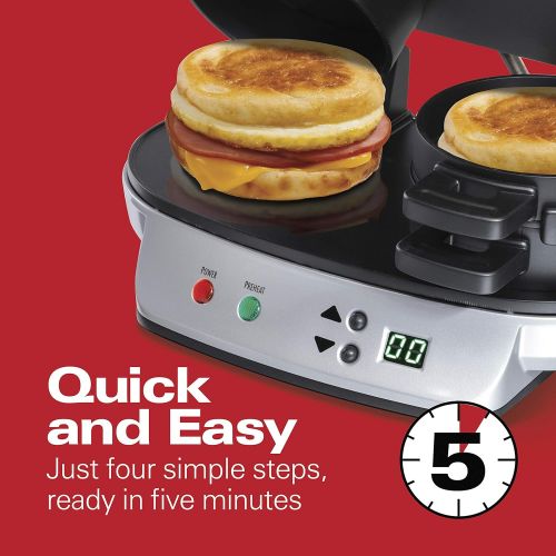  [아마존베스트]Hamilton Beach Dual Breakfast Sandwich Maker with Timer, Silver (25490A)