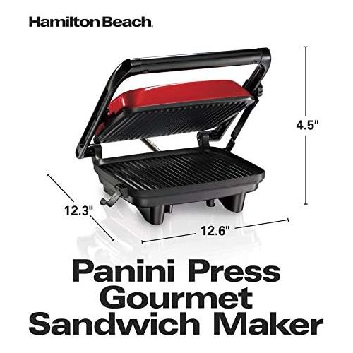  [아마존베스트]Hamilton Beach Electric Panini Press Grill With Locking Lid, Opens 180 Degrees For Any Sandwich Thickness, Nonstick 8 X 10 Grids, Red (25462Z)