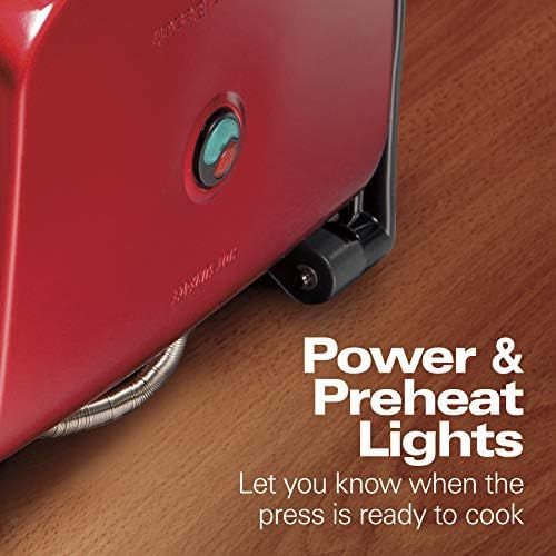  [아마존베스트]Hamilton Beach Electric Panini Press Grill With Locking Lid, Opens 180 Degrees For Any Sandwich Thickness, Nonstick 8 X 10 Grids, Red (25462Z)