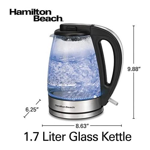  [아마존베스트]Hamilton Beach 1.7 Liter Electric Glass Kettle for Tea and Hot Water, Cordless, LED Indicator, Built-In Mesh Filter, Auto-Shutoff and Boil-Dry Protection (40864)