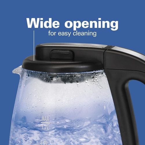  [아마존베스트]Hamilton Beach 1.7 Liter Electric Glass Kettle for Tea and Hot Water, Cordless, LED Indicator, Built-In Mesh Filter, Auto-Shutoff and Boil-Dry Protection (40864)