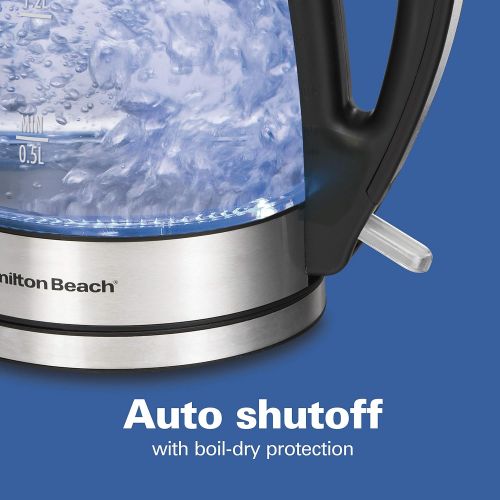  [아마존베스트]Hamilton Beach 1.7 Liter Electric Glass Kettle for Tea and Hot Water, Cordless, LED Indicator, Built-In Mesh Filter, Auto-Shutoff and Boil-Dry Protection (40864)