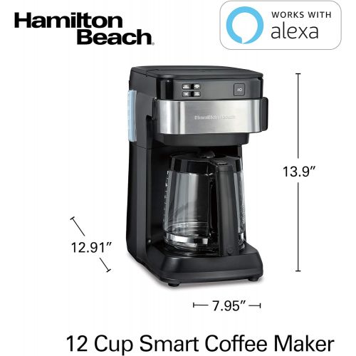  Hamilton Beach Works with Alexa Smart Coffee Maker, Programmable, 12 Cup Capacity, Black and Stainless Steel (49350)  A Certified for Humans Device