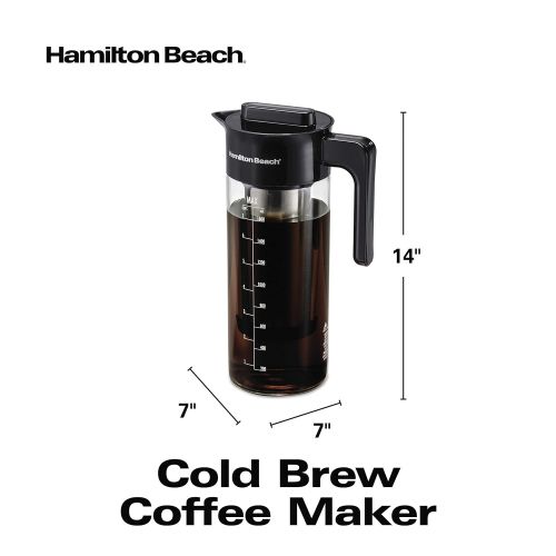  Hamilton Beach Cold Brew Iced Coffee Maker and Tea Infuser 1.7 L (57.5 oz.), Glass Pitcher with Removable Stainless Steel Filter (40405R)