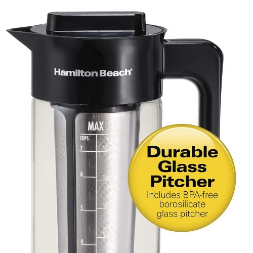  Hamilton Beach Cold Brew Iced Coffee Maker and Tea Infuser 1.7 L (57.5 oz.), Glass Pitcher with Removable Stainless Steel Filter (40405R)