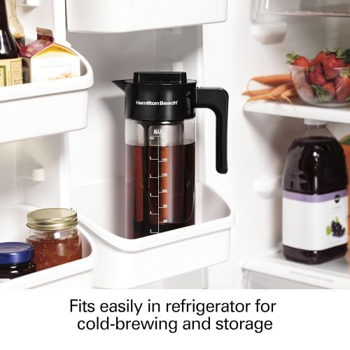  Hamilton Beach Cold Brew Iced Coffee Maker and Tea Infuser 1.7 L (57.5 oz.), Glass Pitcher with Removable Stainless Steel Filter (40405R)