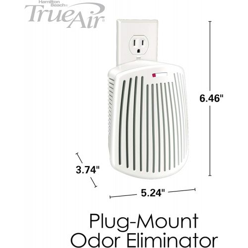  Hamilton Beach TrueAir Plug-Mount Odor Eliminator with Carbon Filter + Green Meadow Scent Cartridge, Common Household-Tobacco, Pet, Bathroom, Trash, On/Off Fan (04530GM) , White