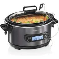 Hamilton Beach Portable 6-Quart Digital Programmable Slow Cooker With Temp Tracking Temperature Probe to Braise, Sous Vide, Make Fondue & Yogurt, Lid Lock, Black Stainless (33866)