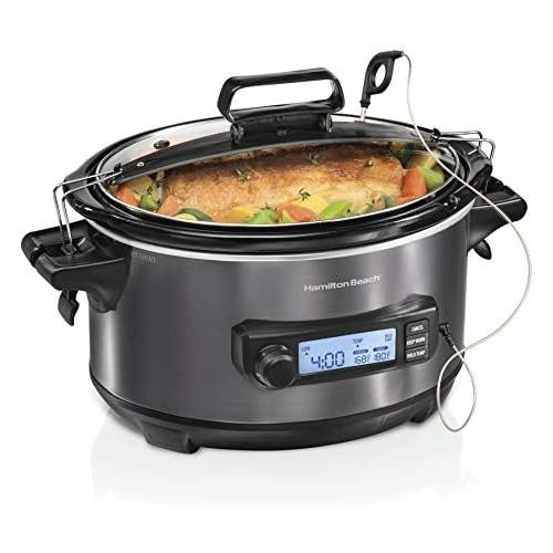  Hamilton Beach Portable 6-Quart Digital Programmable Slow Cooker With Temp Tracking Temperature Probe to Braise, Sous Vide, Make Fondue & Yogurt, Lid Lock, Black Stainless (33866)