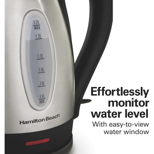  Hamilton Beach Electric Tea Kettle, Water Boiler & Heater, 1.7 L, Cordless, Auto-Shutoff and Boil-Dry Protection, Stainless Steel (40880)