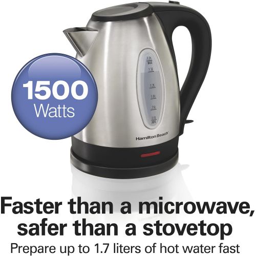  Hamilton Beach Electric Tea Kettle, Water Boiler & Heater, 1.7 L, Cordless, Auto-Shutoff and Boil-Dry Protection, Stainless Steel (40880)