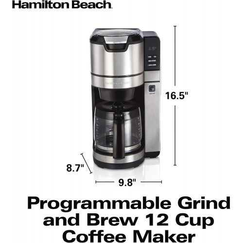  Hamilton Beach Programmable Grind and Brew Coffee Maker (45505), 12 Cup, Black