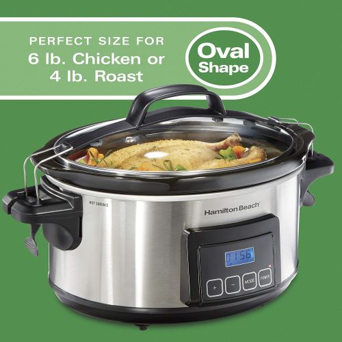  Hamilton Beach Portable 6-Quart Stay or Go Programmable Slow Cooker with Lid Lock, Stainless Steel (33561)