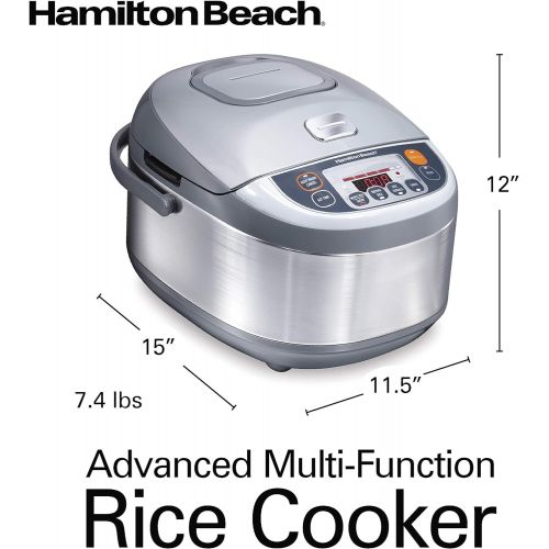  Hamilton Beach Advanced Multi-Function, Fuzzy Logic Rice Cooker & Food Steamer, 16 Cups Cooked (8 Uncooked), Digital & Programmable, Stainless Steel (37570)