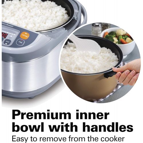  Hamilton Beach Advanced Multi-Function, Fuzzy Logic Rice Cooker & Food Steamer, 16 Cups Cooked (8 Uncooked), Digital & Programmable, Stainless Steel (37570)