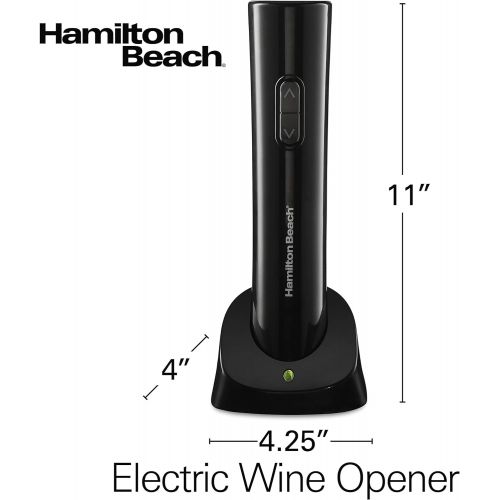  Hamilton Beach 76610 Cordless Electric Wine Bottle Opener with Battery Charger, Foil Cutter and Comfortable Grip, Portable, Black