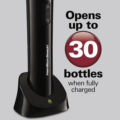  Hamilton Beach 76610 Cordless Electric Wine Bottle Opener with Battery Charger, Foil Cutter and Comfortable Grip, Portable, Black