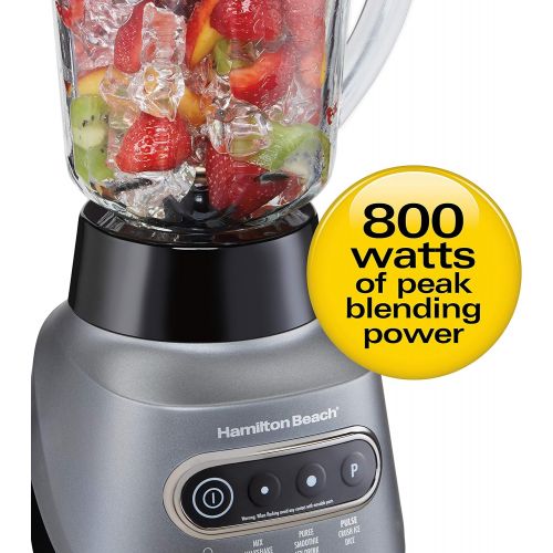  Hamilton Beach Wave Crusher Blender with 6 Functions, 800W, 40oz Glass + 20oz Personal Jars for Shakes and Smoothies, Quiet Blending, Gray (58181)