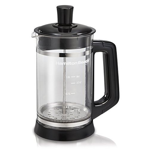  Visit the Hamilton Beach Store Hamilton Beach French Press with Frothing Attachment for Coffee, Hot Chocolate or Tea, 1 Liter, Glass (40400R)