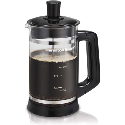  Visit the Hamilton Beach Store Hamilton Beach French Press with Frothing Attachment for Coffee, Hot Chocolate or Tea, 1 Liter, Glass (40400R)
