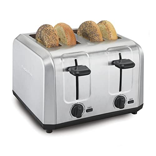  Hamilton Beach Brushed Stainless Steel 4 Slice Extra Wide Toaster with Shade Selector, Toast Boost, Slide-Out Crumb Tray, Auto-Shutoff and Cancel Button (24910)