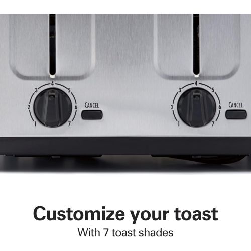  Hamilton Beach Brushed Stainless Steel 4 Slice Extra Wide Toaster with Shade Selector, Toast Boost, Slide-Out Crumb Tray, Auto-Shutoff and Cancel Button (24910)