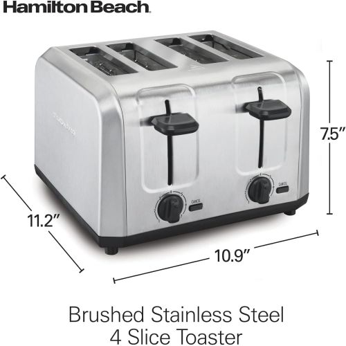  Hamilton Beach Brushed Stainless Steel 4 Slice Extra Wide Toaster with Shade Selector, Toast Boost, Slide-Out Crumb Tray, Auto-Shutoff and Cancel Button (24910)