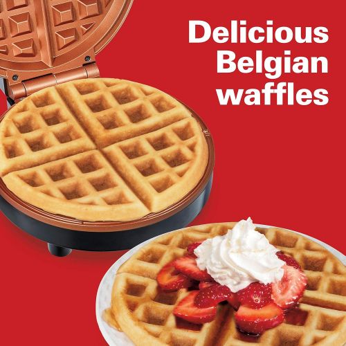  Hamilton Beach Belgian Waffle Maker with Non-Stick Copper Ceramic Plates, Browning Control, Indicator Lights, Stainless Steel (26081)