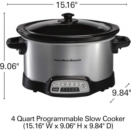  Hamilton Beach 4-Quart Programmable Slow Cooker With Dishwasher-Safe Crock and Lid, Silver (33443)