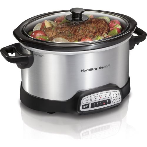  Hamilton Beach 4-Quart Programmable Slow Cooker With Dishwasher-Safe Crock and Lid, Silver (33443)