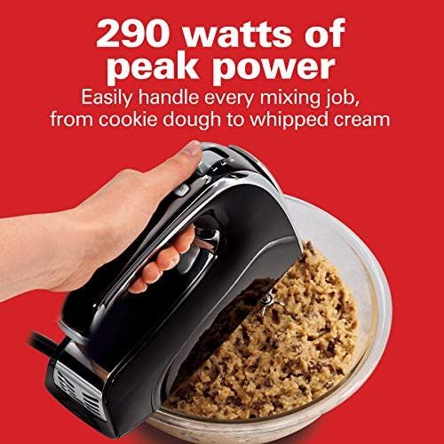  Hamilton Beach 6-Speed Electric Hand Mixer with Snap-On Case, Twisted Wire Beaters, Milkshake Rod, Dough Hooks, Whisk, Black (62620)