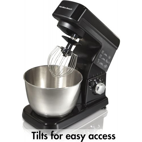  Hamilton Beach 6 Speed Electric Stand Mixer with Stainless Steel 3.5 Quart Bowl, Planetary Mixing, Tilt-Up Head (63325), 300 Watt Motor, Black