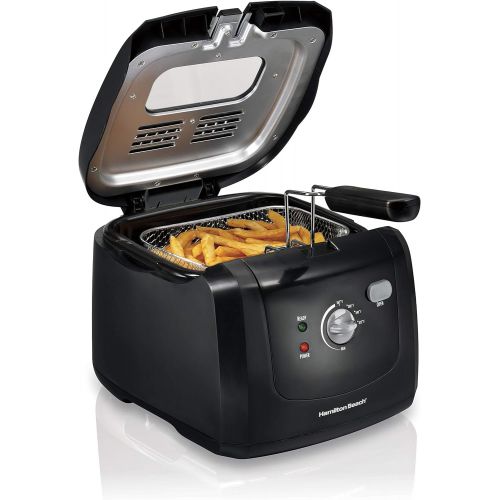  Hamilton Beach Cool-Touch Deep Fryer, 8 Cups / 2 Liters Oil Capacity, Lid with View Window, Basket with Hooks, 1500 Watts, Electric, Black (35021)